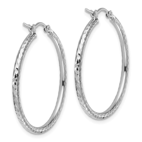 Leslie's 10k White Gold Diamond-cut 2mm Round Tube Hoop Earrings - Image 4