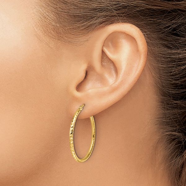 Leslie's 10k Diamond-cut 2mm Round Tube Hoop Earrings - Image 3