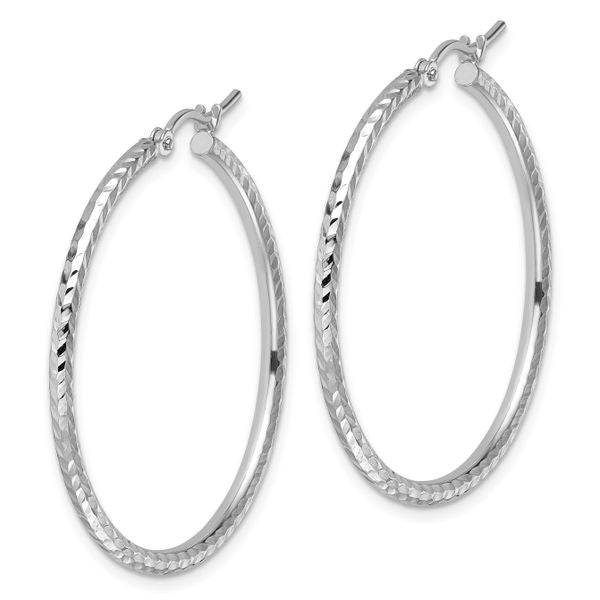 Leslie's 10k White Gold Diamond-cut 2mm Round Tube Hoop Earrings - Image 2