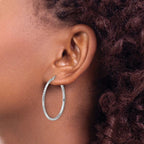 Leslie's 10k White Gold Diamond-cut 2mm Round Tube Hoop Earrings - Image 3