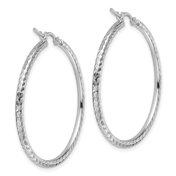 Leslie's 10k White Gold Diamond-cut 2mm Round Tube Hoop Earrings - Image 4
