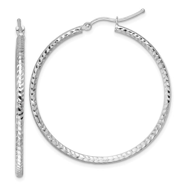 Leslie's 10k White Gold Diamond-cut 2mm Round Tube Hoop Earrings