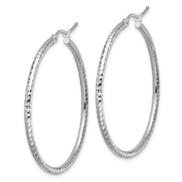 Leslie's 10k White Gold Diamond-cut 2mm Round Tube Hoop Earrings - Image 2
