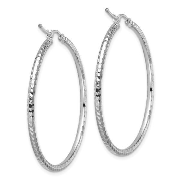 Leslie's 10k White Gold Diamond-cut 2mm Round Tube Hoop Earrings - Image 4