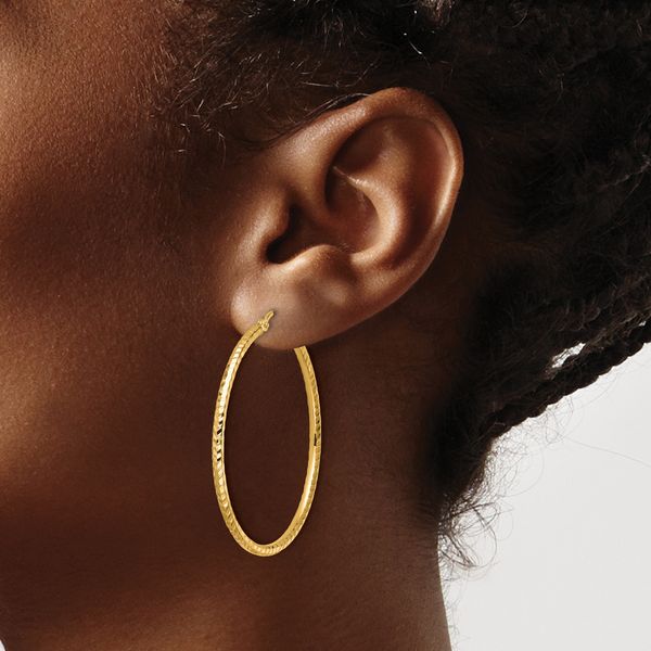 Leslie's 10k Diamond-cut 2mm Round Tube Hoop Earrings - Image 3