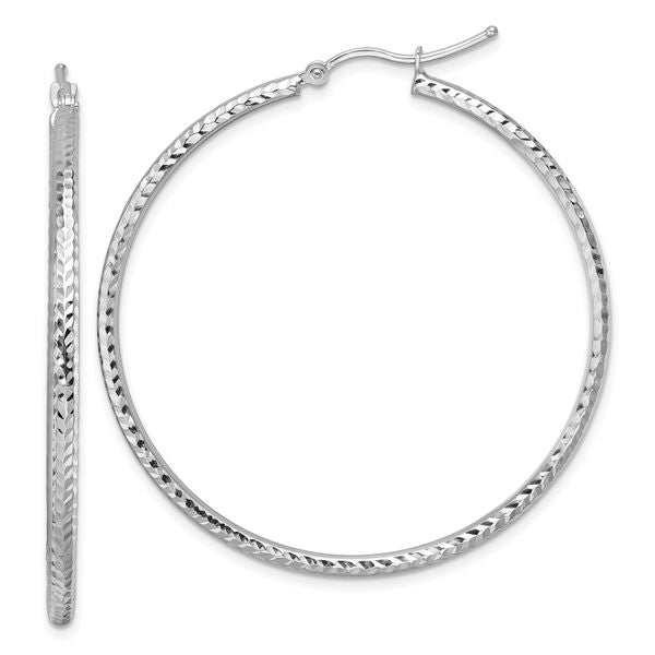 Leslie's 10k White Gold Diamond-cut 2mm Round Tube Hoop Earrings