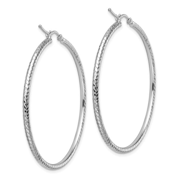 Leslie's 10k White Gold Diamond-cut 2mm Round Tube Hoop Earrings - Image 4