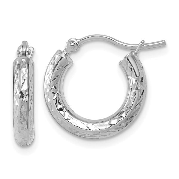 Leslie's 10k White Gold Diamond-cut 3mm Round Hoop Earrings