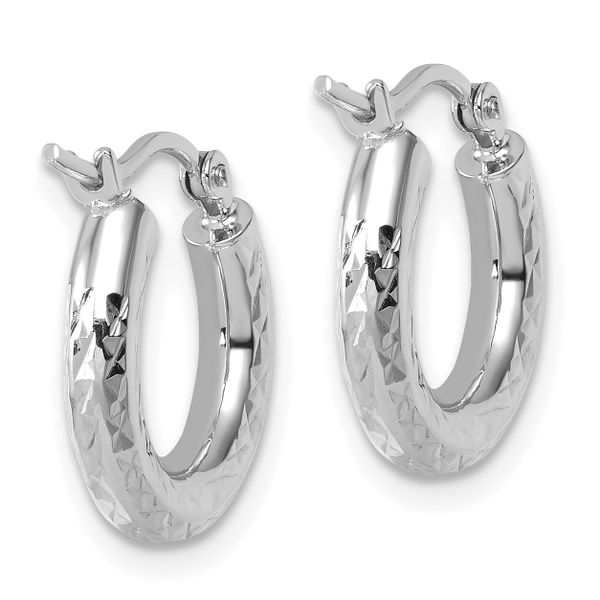 Leslie's 10k White Gold Diamond-cut 3mm Round Hoop Earrings - Image 4