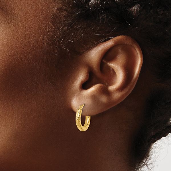 Leslie's 10k Diamond-cut 3mm Round Hoop Earrings - Image 3