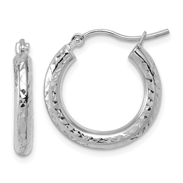 Leslie's 10k White Gold Diamond-cut 3mm Round Hoop Earrings