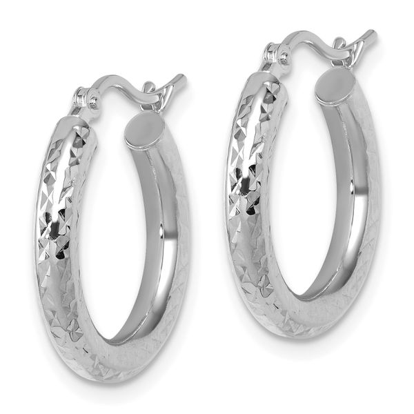 Leslie's 10k White Gold Diamond-cut 3mm Round Hoop Earrings - Image 2
