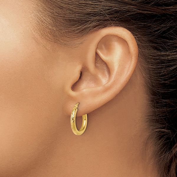 Leslie's 10k Diamond-cut 3mm Round Hoop Earrings - Image 3