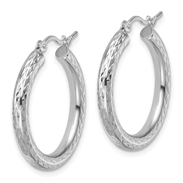 Leslie's 10k White Gold Diamond-cut 3mm Round Hoop Earrings - Image 2