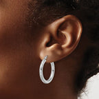 Leslie's 10k White Gold Diamond-cut 3mm Round Hoop Earrings - Image 3