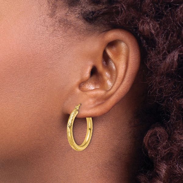 Leslie's 10k Diamond-cut 3mm Round Hoop Earrings - Image 3