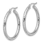 10k White Gold Diamond-cut 3mm Round Hoop Earrings - Image 2