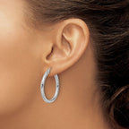 10k White Gold Diamond-cut 3mm Round Hoop Earrings - Image 3