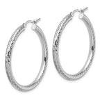 10k White Gold Diamond-cut 3mm Round Hoop Earrings - Image 2
