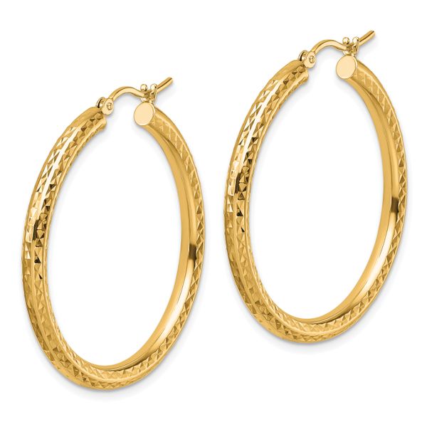 10k Diamond-cut 3mm Round Hoop Earrings - Image 2