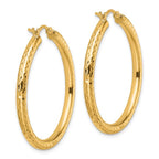 10k Diamond-cut 3mm Round Hoop Earrings - Image 4