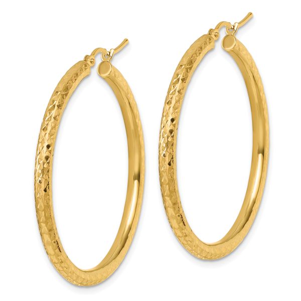 10k Diamond-cut 3mm Round Hoop Earrings - Image 2