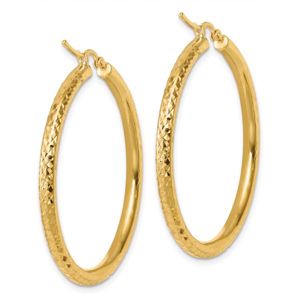 10k Diamond-cut 3mm Round Hoop Earrings - Image 4