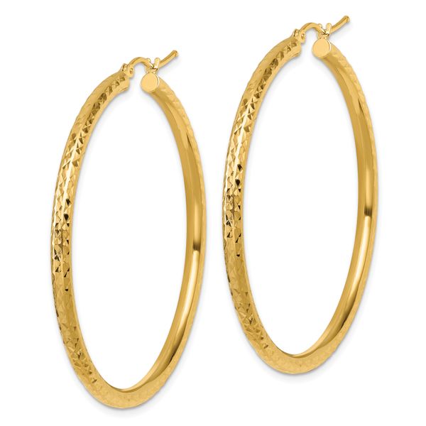 10k Diamond-cut 3mm Round Hoop Earrings - Image 2