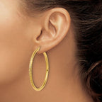 10k Diamond-cut 3mm Round Hoop Earrings - Image 3