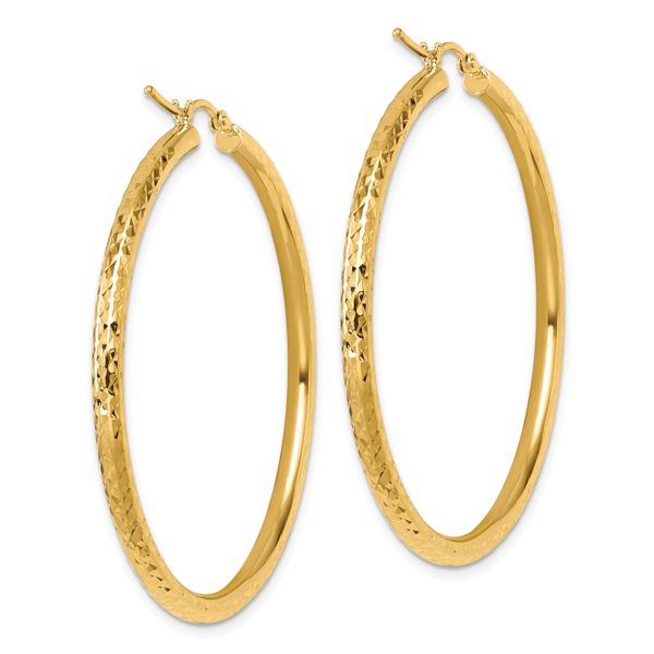 10k Diamond-cut 3mm Round Hoop Earrings - Image 4