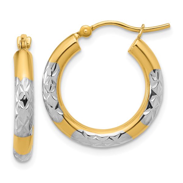 Leslie's 10K with Rhodium Diamond Cut 3mm Hoop Earrings