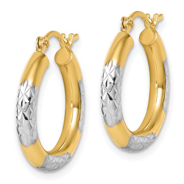 Leslie's 10K with Rhodium Diamond Cut 3mm Hoop Earrings - Image 2