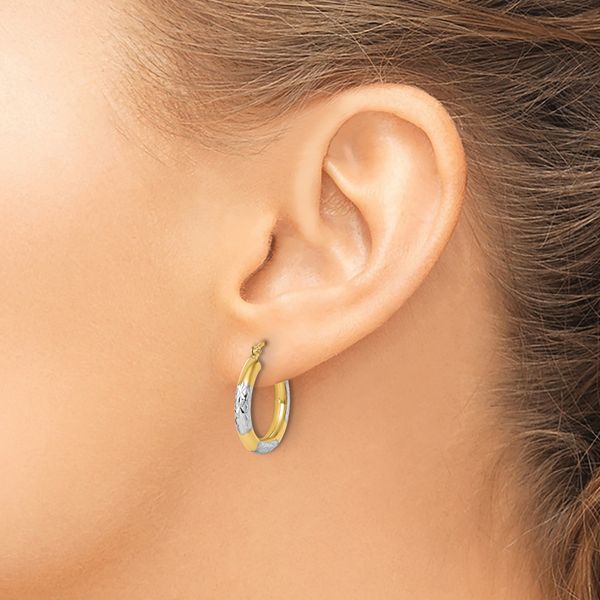 Leslie's 10K with Rhodium Diamond Cut 3mm Hoop Earrings - Image 3