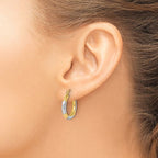 Leslie's 10K with Rhodium Diamond Cut 3mm Hoop Earrings - Image 3