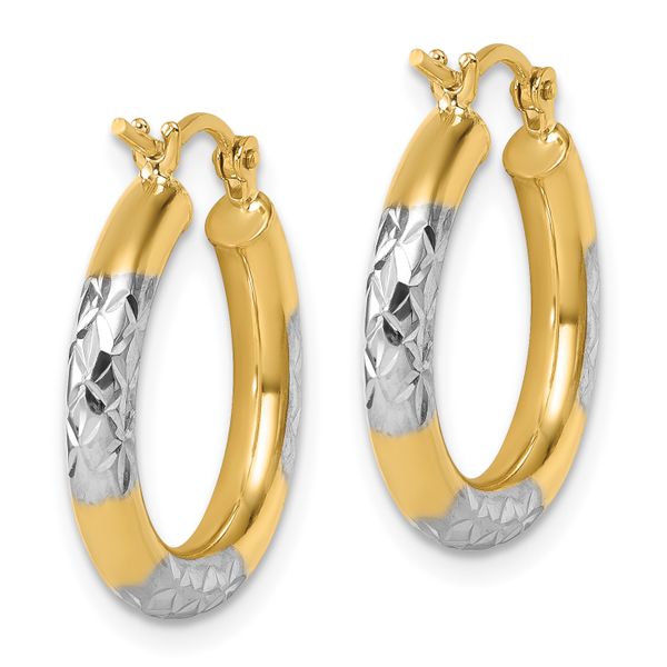 Leslie's 10K with Rhodium Diamond Cut 3mm Hoop Earrings - Image 4