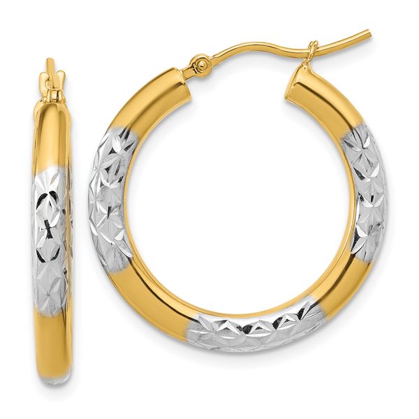 Leslie's 10K with Rhodium Diamond Cut 3mm Hoop Earrings