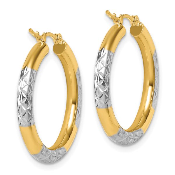 Leslie's 10K with Rhodium Diamond Cut 3mm Hoop Earrings - Image 4