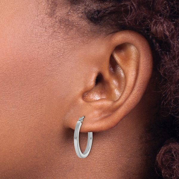 Leslie's 10k White Gold 2mm Square Tube Hoop Earrings - Image 3