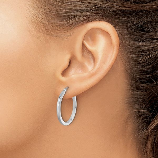 Leslie's 10k White Gold 2mm Square Tube Hoop Earrings - Image 3