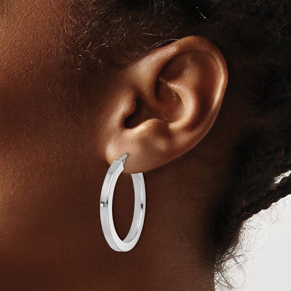 Leslie's 10k White Gold 3mm Polished Square Tube Hoop Earrings - Image 3