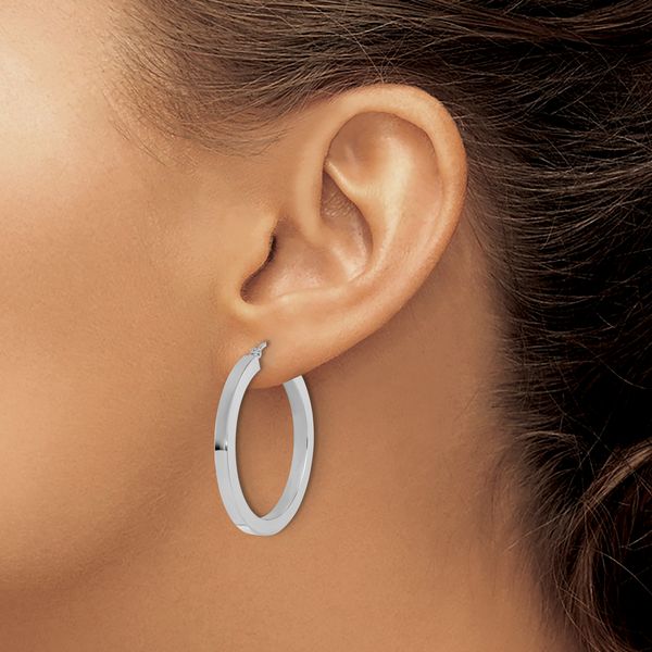 Leslie's 10k White Gold 3mm Polished Square Tube Hoop Earrings - Image 3