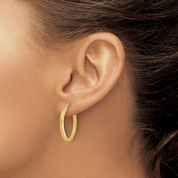 Leslie's 10K Polished and Textured Oval Hoop Earrings - Image 3
