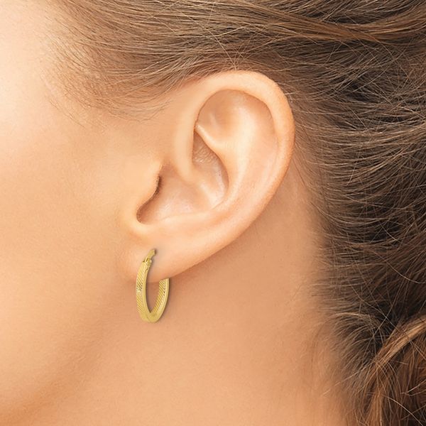 Leslie's 10K Polished and Textured Oval Hoop Earrings - Image 3
