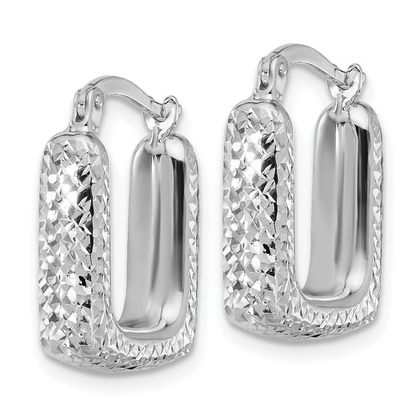 Leslie's 10K White Gold Polished and Diamond-cut Square Hoop Earrings - Image 2