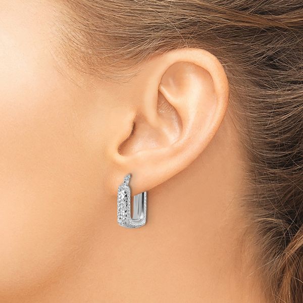 Leslie's 10K White Gold Polished and Diamond-cut Square Hoop Earrings - Image 3
