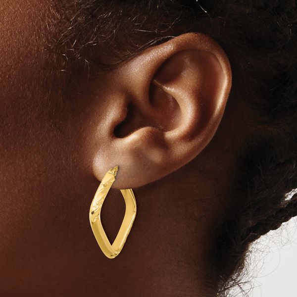 Leslie's 10K Polished and Diamond-cut Square Hoop Earrings - Image 3