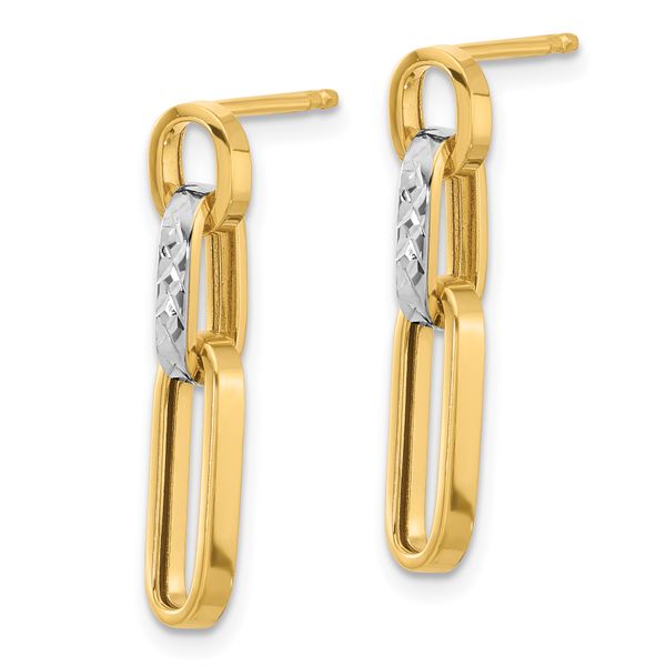 Leslie's 10K w/Rhodium Polished and D/C Link Dangle Post Earrings - Image 2
