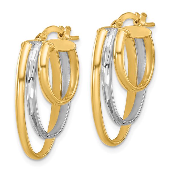 Leslie's 10K W/White Rhodium Polished 3-row Oval Hoop Earrings - Image 2