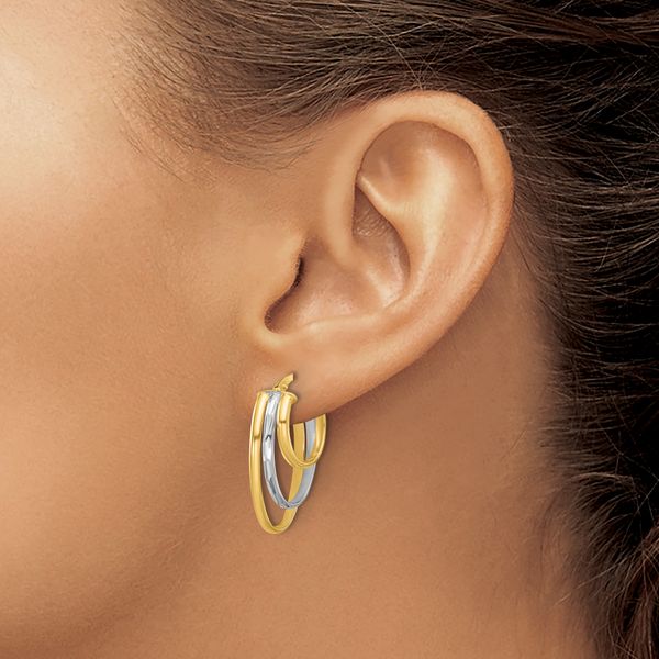 Leslie's 10K W/White Rhodium Polished 3-row Oval Hoop Earrings - Image 3