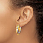 Leslie's 10K W/White Rhodium Polished 3-row Oval Hoop Earrings - Image 3